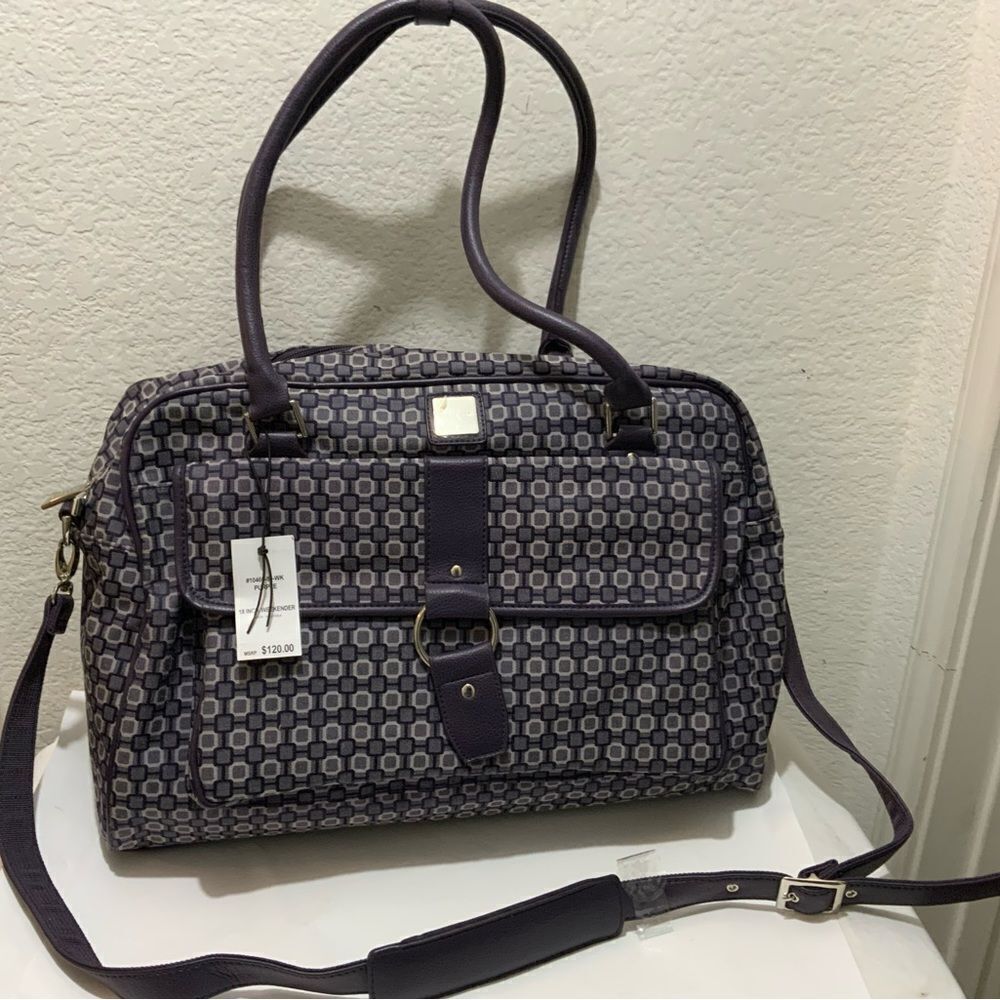 Nine & Company Nine West Purple Checkerboard duffle bag with 3 exterior pockets